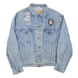 LEVI'S Mens Blue Denim Button Jacket XL Cotton Blend Patch Detail