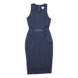 JENNY PACKHAM Womens Navy Blue Sheath Woven Sleeveless Knee Length UK 6 Beaded