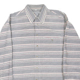 Mens White & Grey Pattern Cotton Blend Shirt L Long Sleeve Button Collar