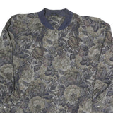 Womens Blue & Grey Floral Button Jacket XL Polyester Blend Woven Bomber Style