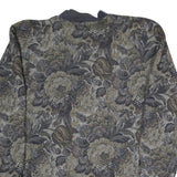 Womens Blue & Grey Floral Button Jacket XL Polyester Blend Woven Bomber Style