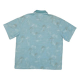 TRADER BAY Mens Blue Palm Tree Print Short Sleeve XL Polo Shirt Cotton Blend