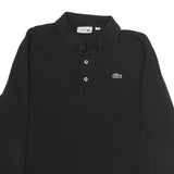 LACOSTE Mens Black Cotton Long Sleeve Plain Polo Shirt S Classic Sport
