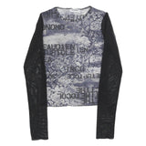 TWISTER Womens Blue & Black Printed Top Long Sleeve Crew Neck Size M Stylish