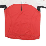 PROTECTION Mens Red & White Modern T-Shirt L Short Sleeve Zip Neck Athletic Bike