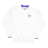 Mens White Sweatshirt Cotton Blend V-Neck M Purple Trim Casual Pullover