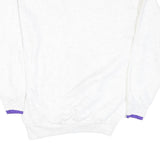 Mens White Sweatshirt Cotton Blend V-Neck M Purple Trim Casual Pullover