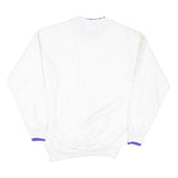 Mens White Sweatshirt Cotton Blend V-Neck M Purple Trim Casual Pullover