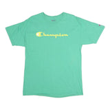 CHAMPION Mens Green Yellow Logo Graphic T-Shirt L Short Sleeve Crew Neck Casual