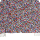 TRU Womens Red Blue Floral Print Shirt Long Sleeve Button Neck M Elegant Style