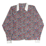 TRU Womens Red Blue Floral Print Shirt Long Sleeve Button Neck M Elegant Style