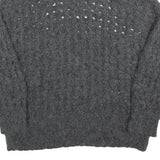 Womens Grey Patterned Cable Knit Crew Neck Wool Blend Jumper S Soft Warm