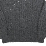 Womens Grey Patterned Cable Knit Crew Neck Wool Blend Jumper S Soft Warm