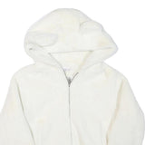 KIZELL Girls White Faux Fur Zip Hooded Jacket S Polyester Blend Cute Ear Detail