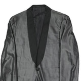 Mens Grey & Black Formal Button Jacket L Polyester Blend Shawl Collar Plain