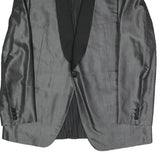 Mens Grey & Black Formal Button Jacket L Polyester Blend Shawl Collar Plain