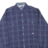 TOMMY JEANS Mens Blue & Red Check Shirt L Casual Cotton Long Sleeve
