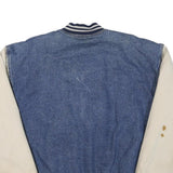 BASIC EDITIONS Mens Blue & Cream Cotton Blend Bomber Jacket M Button Closure