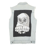 NNIM Mens Blue Denim Sleeveless Patchwork Cotton M Jacket Distressed