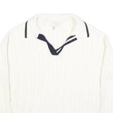 JOULES Womens White Navy Cable Knit Rugby Collar Cotton Blend Jumper UK 14