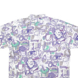 BREMO Mens White Purple & Green Abstract Cotton Shirt XL Casual Summer Pattern