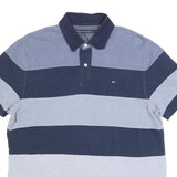 TOMMY HILFIGER Mens Blue & Navy Striped Polo Shirt L Cotton Blend Casual