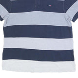 TOMMY HILFIGER Mens Blue & Navy Striped Polo Shirt L Cotton Blend Casual
