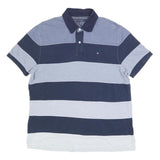 TOMMY HILFIGER Mens Blue & Navy Striped Polo Shirt L Cotton Blend Casual