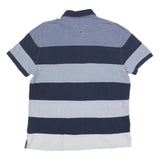 TOMMY HILFIGER Mens Blue & Navy Striped Polo Shirt L Cotton Blend Casual