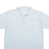 Mens White Short Sleeve Plain Polo Shirt L Cotton Blend Casual Pocket