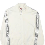 GUESS Womens White Zip Jacket XS Polyester Blend Logo Tape Casual Sportswear