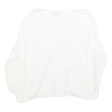 MY JEWELS Womens White Basic Long Sleeve V-Neck Top L Button Detail Lightweight