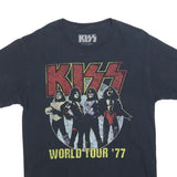 KISS Mens Black World Tour 77 Graphic T-Shirt S Short Sleeve Crew Neck Vintage