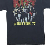 KISS Mens Black World Tour 77 Graphic T-Shirt S Short Sleeve Crew Neck Vintage