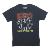 KISS Mens Black World Tour 77 Graphic T-Shirt S Short Sleeve Crew Neck Vintage