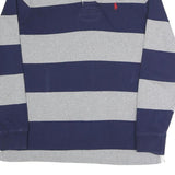 POLO RALPH LAUREN Mens Navy & Grey Rugby Stripe Long Sleeve Polo Shirt M Cotton
