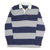 POLO RALPH LAUREN Mens Navy & Grey Rugby Stripe Long Sleeve Polo Shirt M Cotton