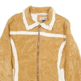 CHE-BELLA Womens Beige Velvet Zip Jacket Plain M Stylish Warm Casual