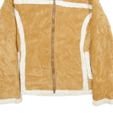 CHE-BELLA Womens Beige Velvet Zip Jacket Plain M Stylish Warm Casual