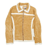 CHE-BELLA Womens Beige Velvet Zip Jacket Plain M Stylish Warm Casual