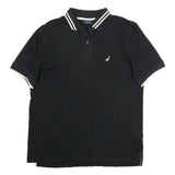 NAUTICA Mens Black & White Short Sleeve Plain L Cotton Polo Shirt Contrast