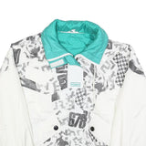 ALPINE Womens White & Turquoise Abstract Print Zip Jacket S Polyester Blend