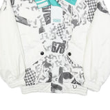 ALPINE Womens White & Turquoise Abstract Print Zip Jacket S Polyester Blend