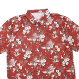 Mens Red Floral Pattern Shirt L Polyester Blend Button Short Sleeve Casual