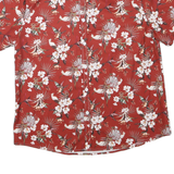 Mens Red Floral Pattern Shirt L Polyester Blend Button Short Sleeve Casual
