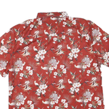 Mens Red Floral Pattern Shirt L Polyester Blend Button Short Sleeve Casual
