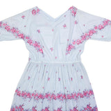 Womens Blue Polyester Floral Print Midi Dress V Neck Short Sleeve L