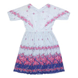 Womens Blue Polyester Floral Print Midi Dress V Neck Short Sleeve L