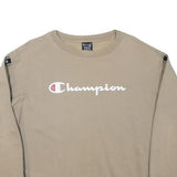 CHAMPION Mens Beige Cotton Blend Crew Neck M Logo Tape Sleeve Sweatshirt