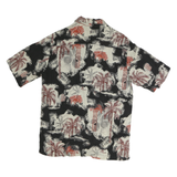 CARRIBEAN Mens Black & Cream Red Palm Tree Print Cotton Shirt S Casual Holiday